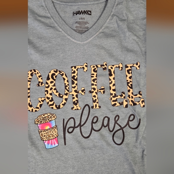 Handmade Tops - Green Graphic Tee with Leopard Print 'Coffee Please'